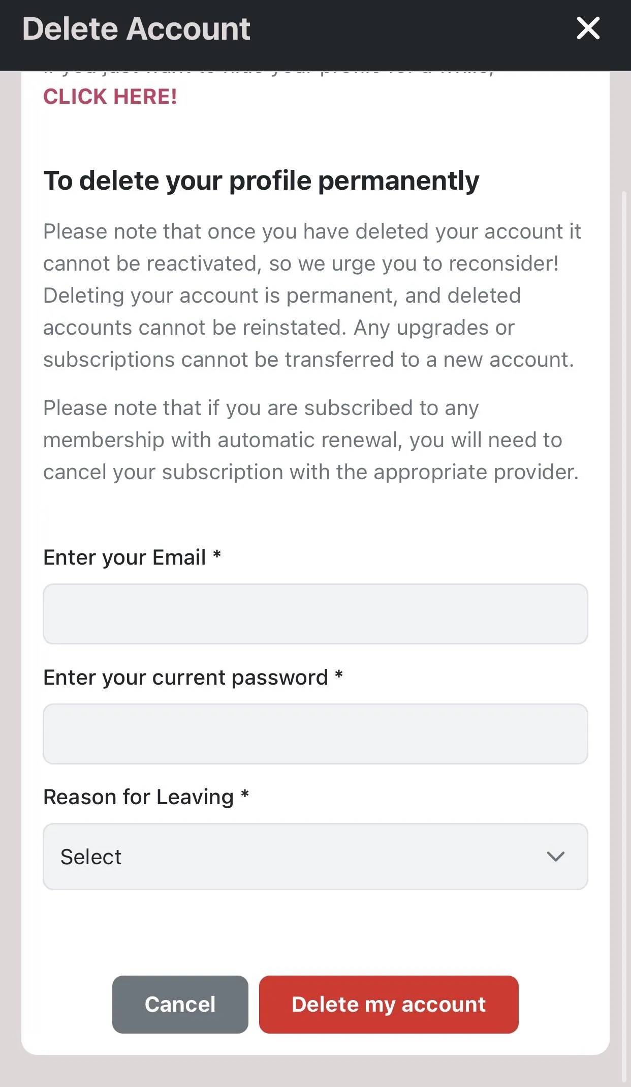 Deletion request form